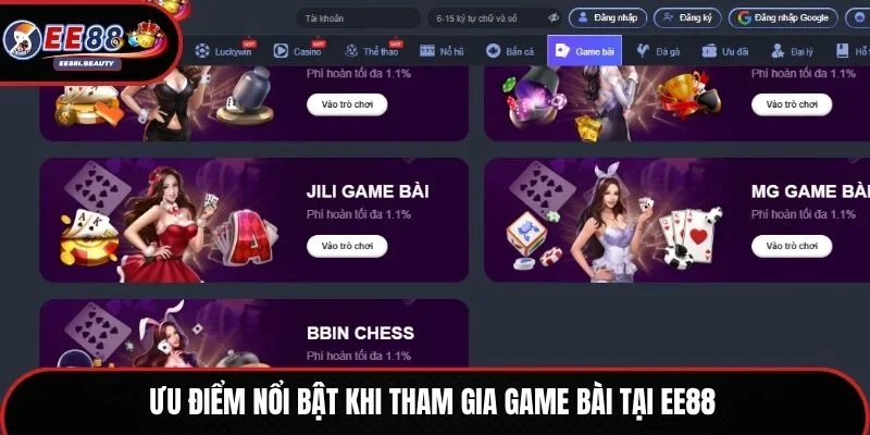 Ưu điểm nổi bật khi tham gia game bài tại EE88